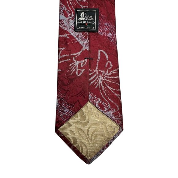 Murano Hand Tailored Mens Red & Silver Floral Patterned Silk Tie - Picture 3 of 7